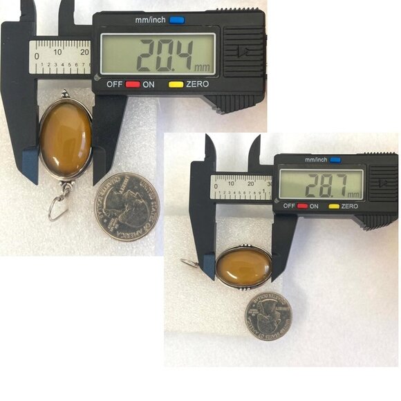 Sterling Silver 925 Large Bezel Set Oval Agate Quartz Dangle Drop Earrings - Picture 10 of 16